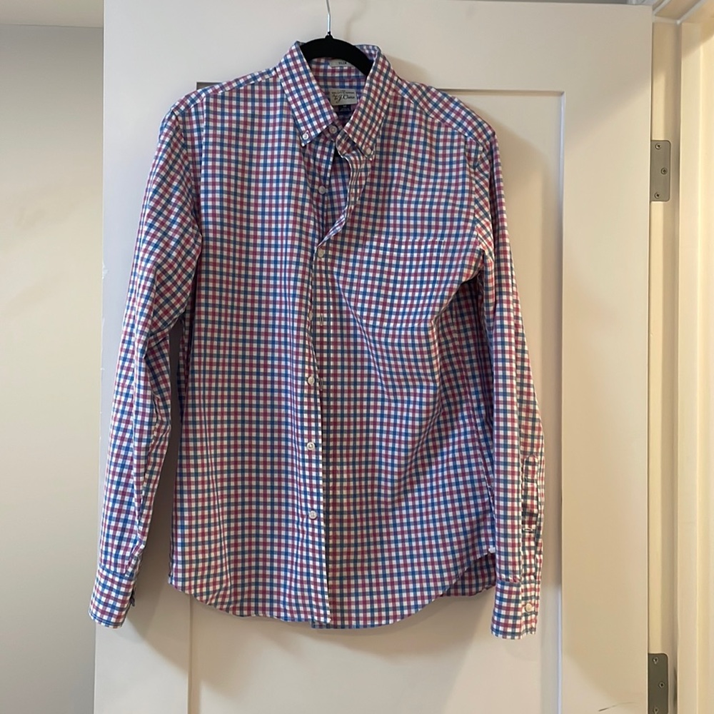 J crew Men’s Shirt Red & Blue button Down